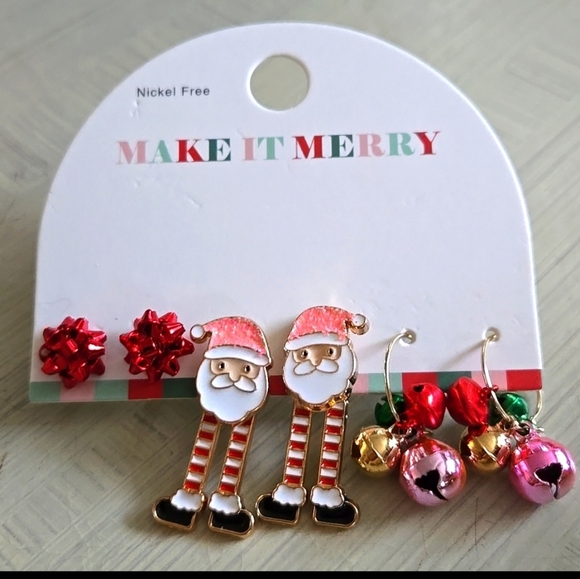 3 PAIRS of MAKE IT MERRY CHRISTMAS EARRINGS - Picture 10 of 10